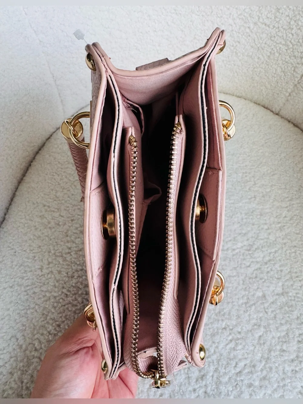 bebe Blush Pink Embossed Top-Handle Satchel with Gold Hardware